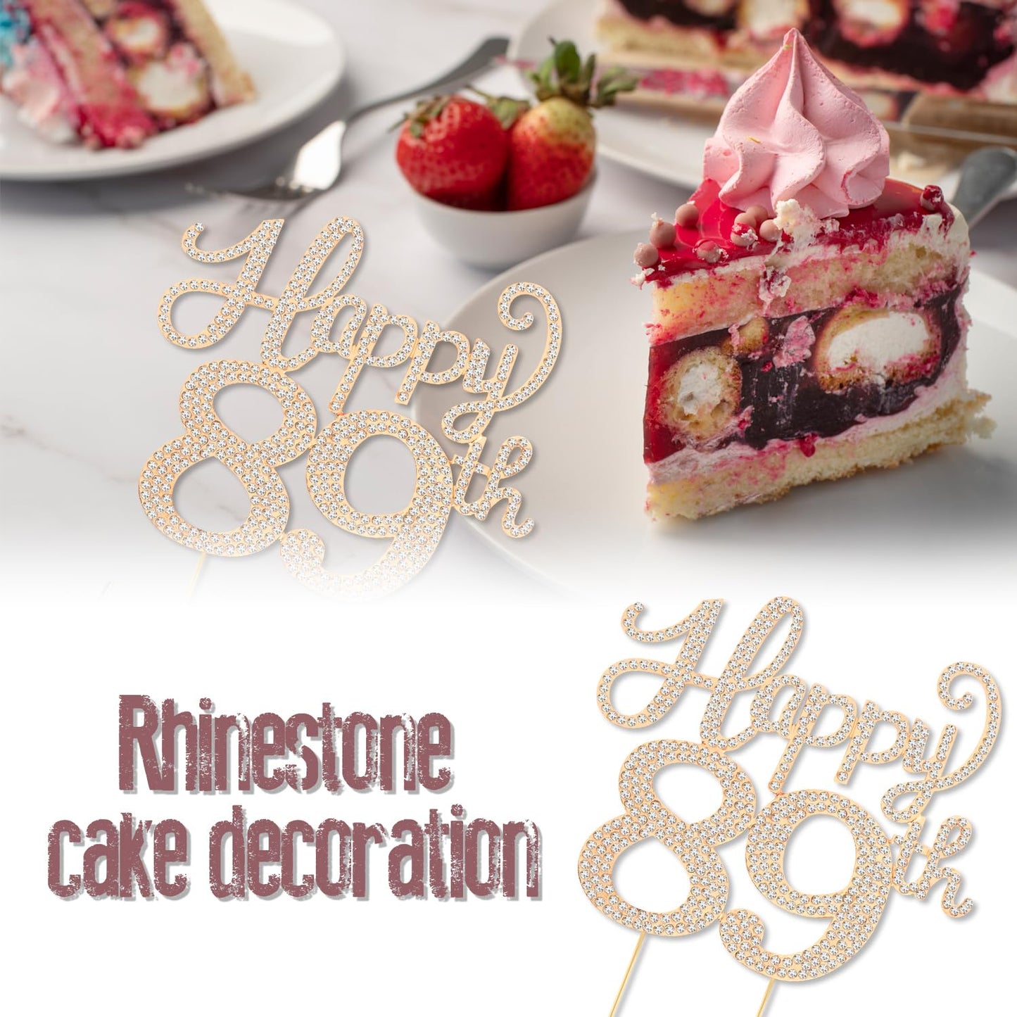 Happy 89th Birthday Decorations,89th Birthday Gold Rhinestone Cake Topper - Cheers to 89 Years Old Bday Party Metal Sparkly Cake Centerpieces Sign.