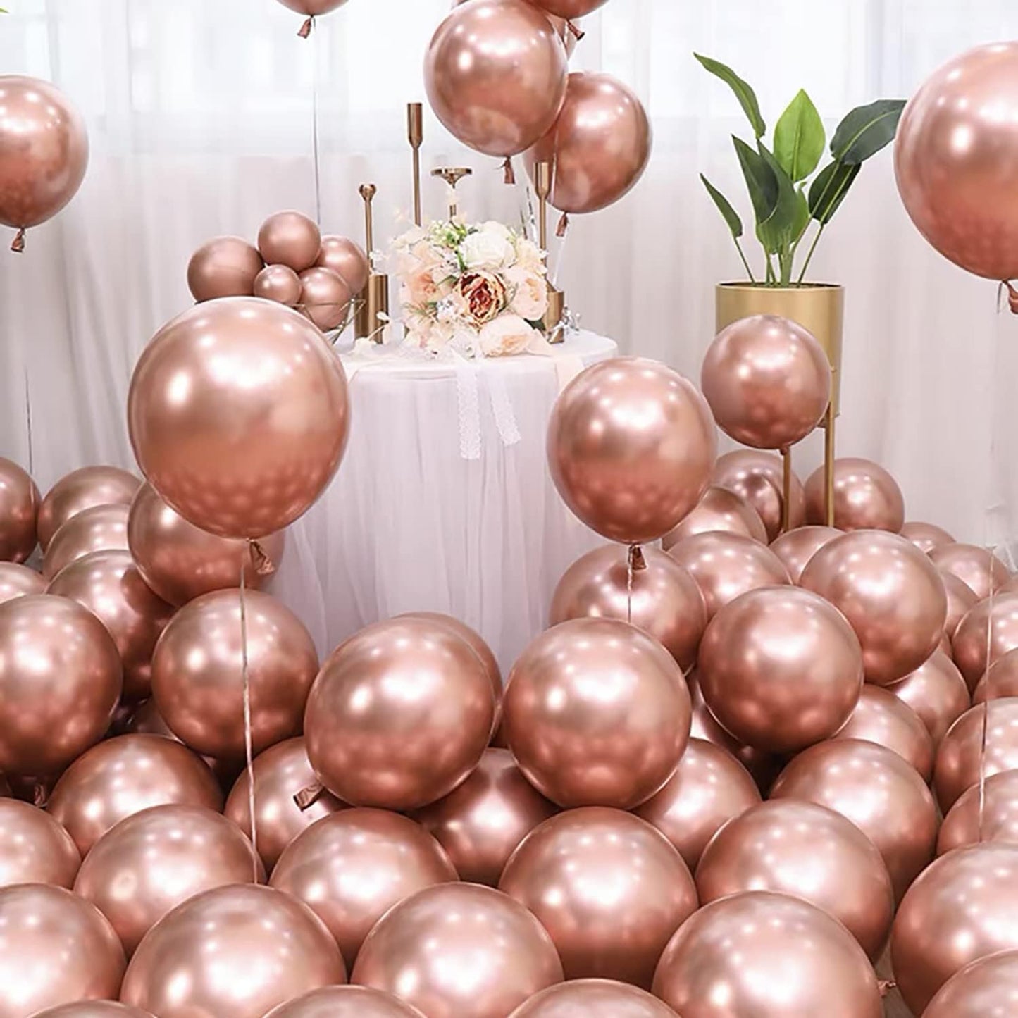 KALOR 10 Inch Metallic Rose Gold Balloons, 100 Pcs Latex Helium Metallic Balloons for Kid's Birthday Party Baby Shower Wedding Graduation Graduation Party Decorations