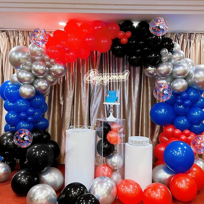 Red Black Blue Silver Balloons Garland Arch Kit, 167Pcs Latex Balloons Different Sizes 18 12 10 5 inch for Birthday Graduation Baby Shower Spider Theme Party Decorations