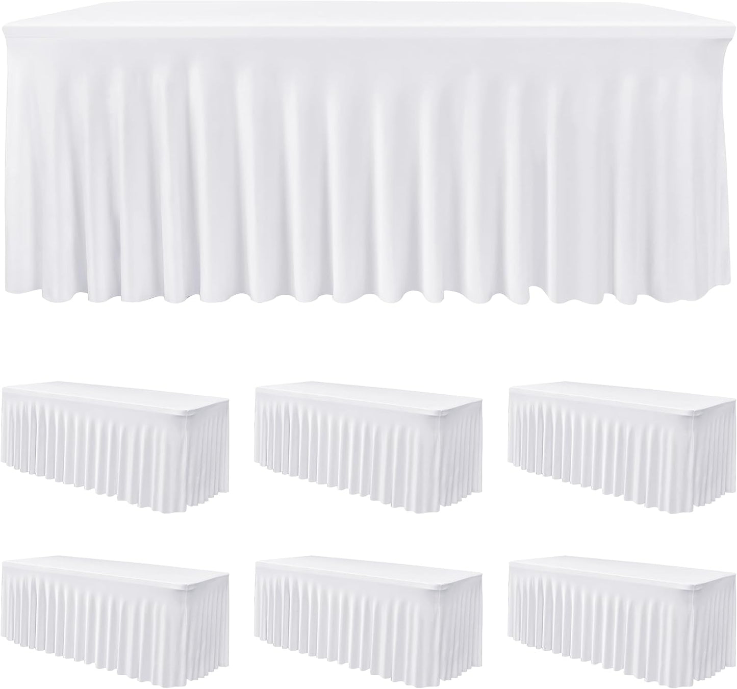 HolidayIdeas White Spandex Table Covers 6 Foot, Fitted Stretch Table Skirts 30x72 Inch, Wrinkle-Free Floor Length Polyester Tablecloths for Weddings Parties Banquets Events,6 Pack