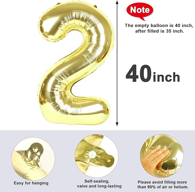 2 Numbers Balloon 40 Inch Light Gold Two Balloon Number Birthday Decor, 2nd 12 21st Party Celebration Decorations Graduations Wedding Baby Shower