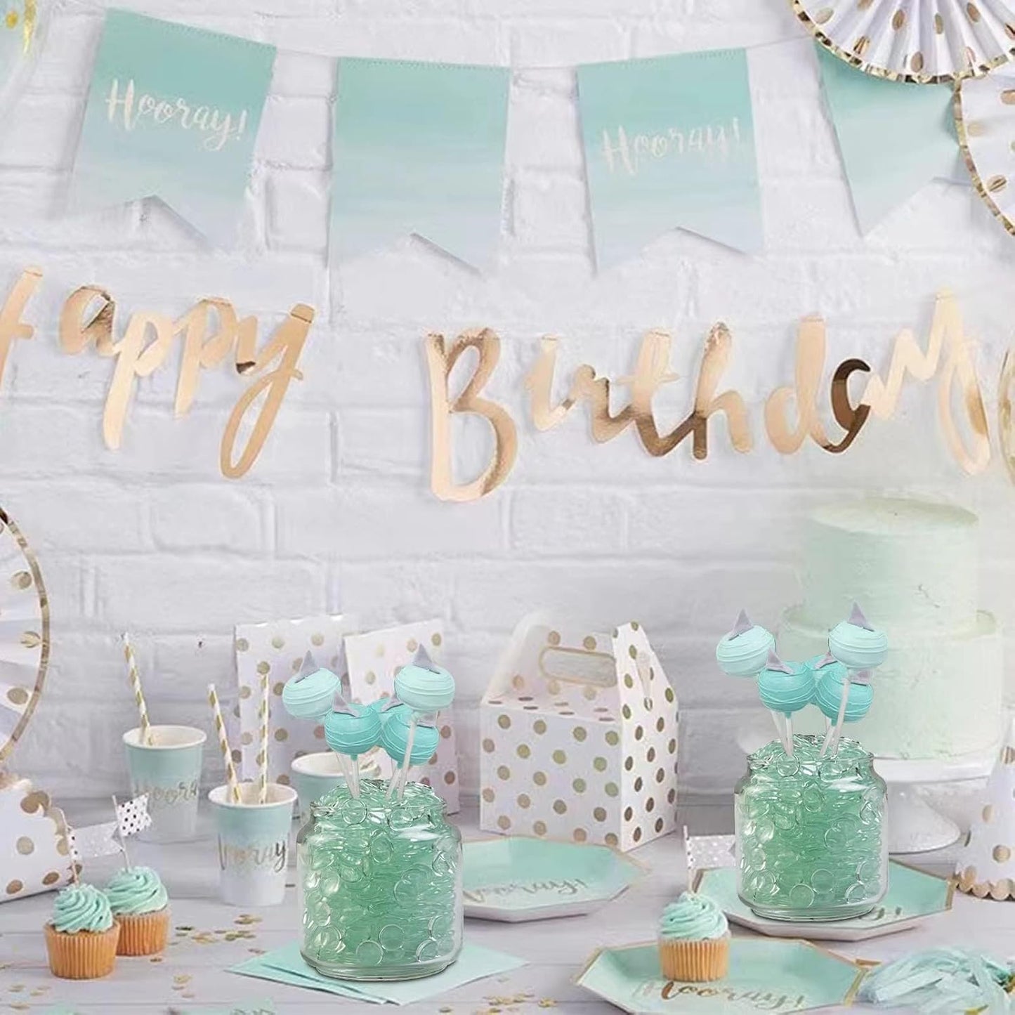 HappyFiller Summer Decor 630 PCS Acrylic Flat Marble 0.6" Fake Crystal Gems for Glass Vase Fillers Candle Holder Decorative Beads,Arts Crafts,Cake Decoration,Party Wedding Centerpieces,Mint(Aqua)