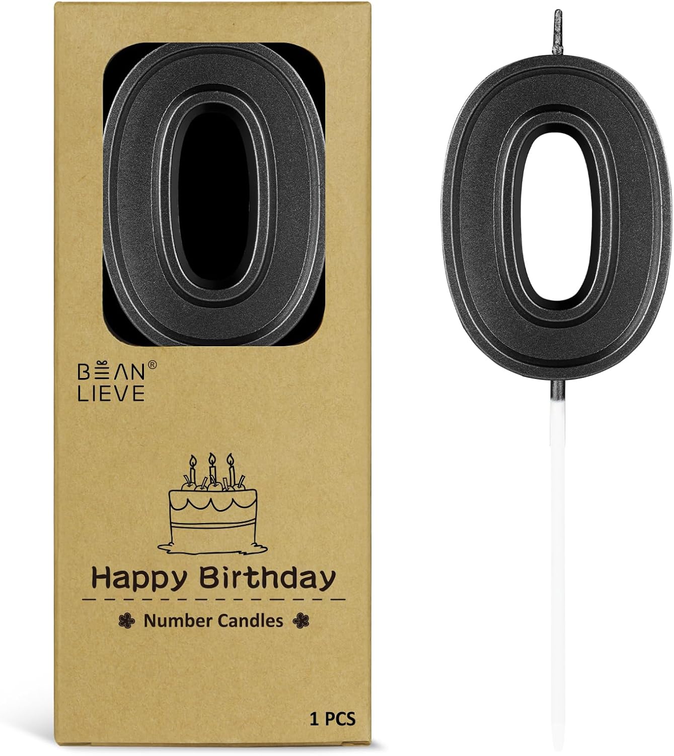 BEAN LIEVE Black Birthday Candles Number 0, Black Number Candles, Cake Number Candles for Birthday Parties and Wedding Anniversary Celebrations