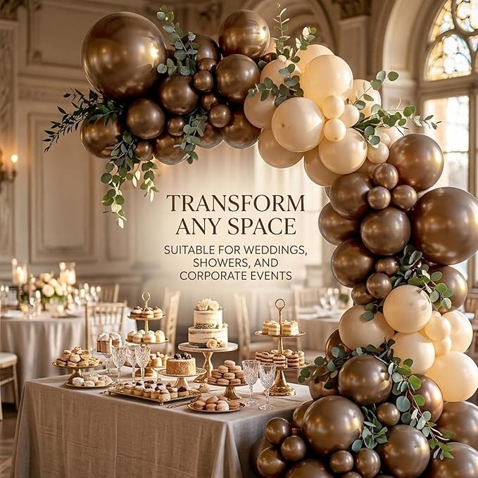 99Pcs Dark Brown Balloon Arch Kit - 18/12/10/5 inch Retro Coffee Tan Latex Balloons for Boho Birthday, Bear Baby Shower, Wedding, Thanksgiving