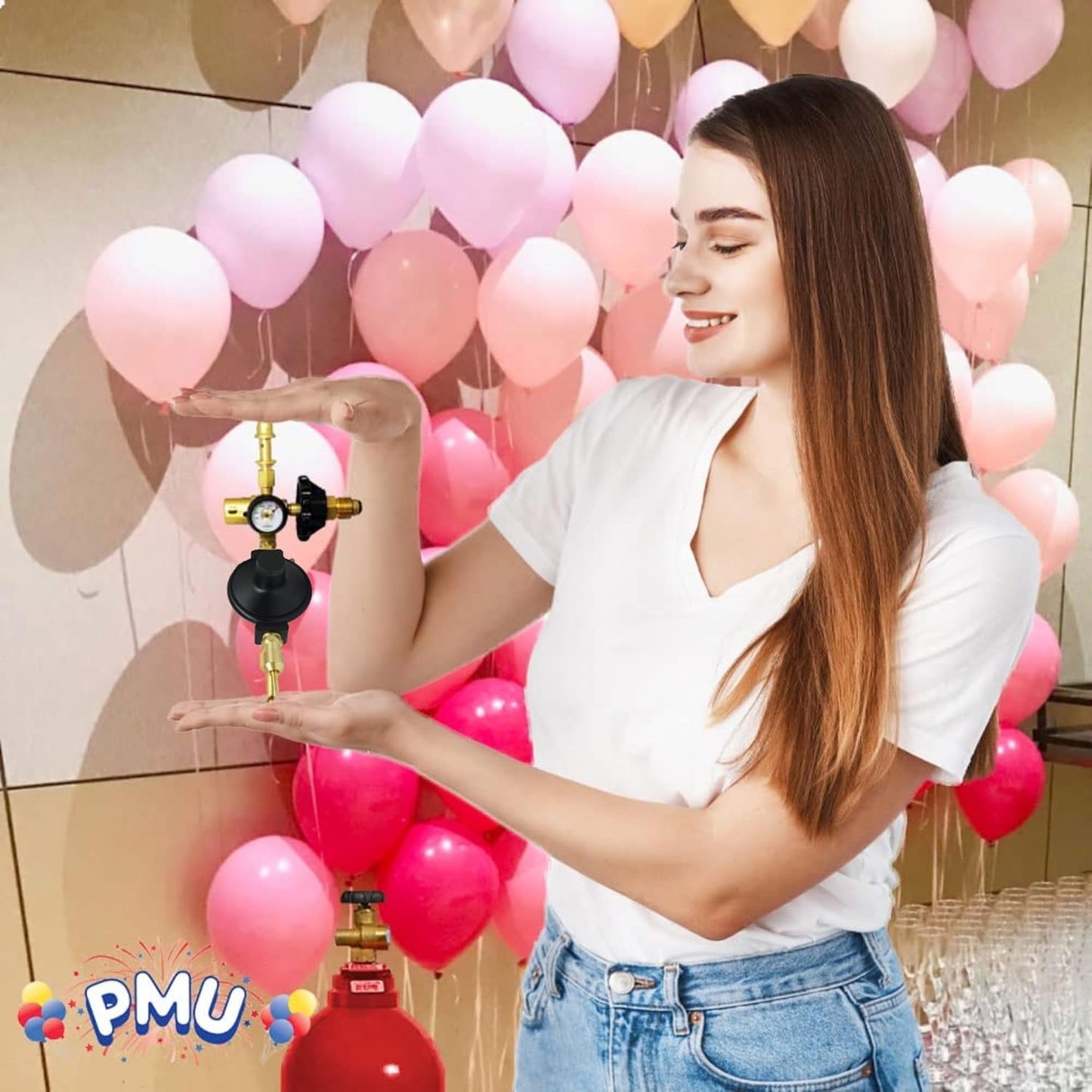 PMU Helium Balloon Filler Air Flow Inflator Regulator Automatic Shut-Off For Latex & Mylar Balloons, Gas Saver – Mixes 40% Air with 60% Helium to Minimize Balloon Gas Usage
