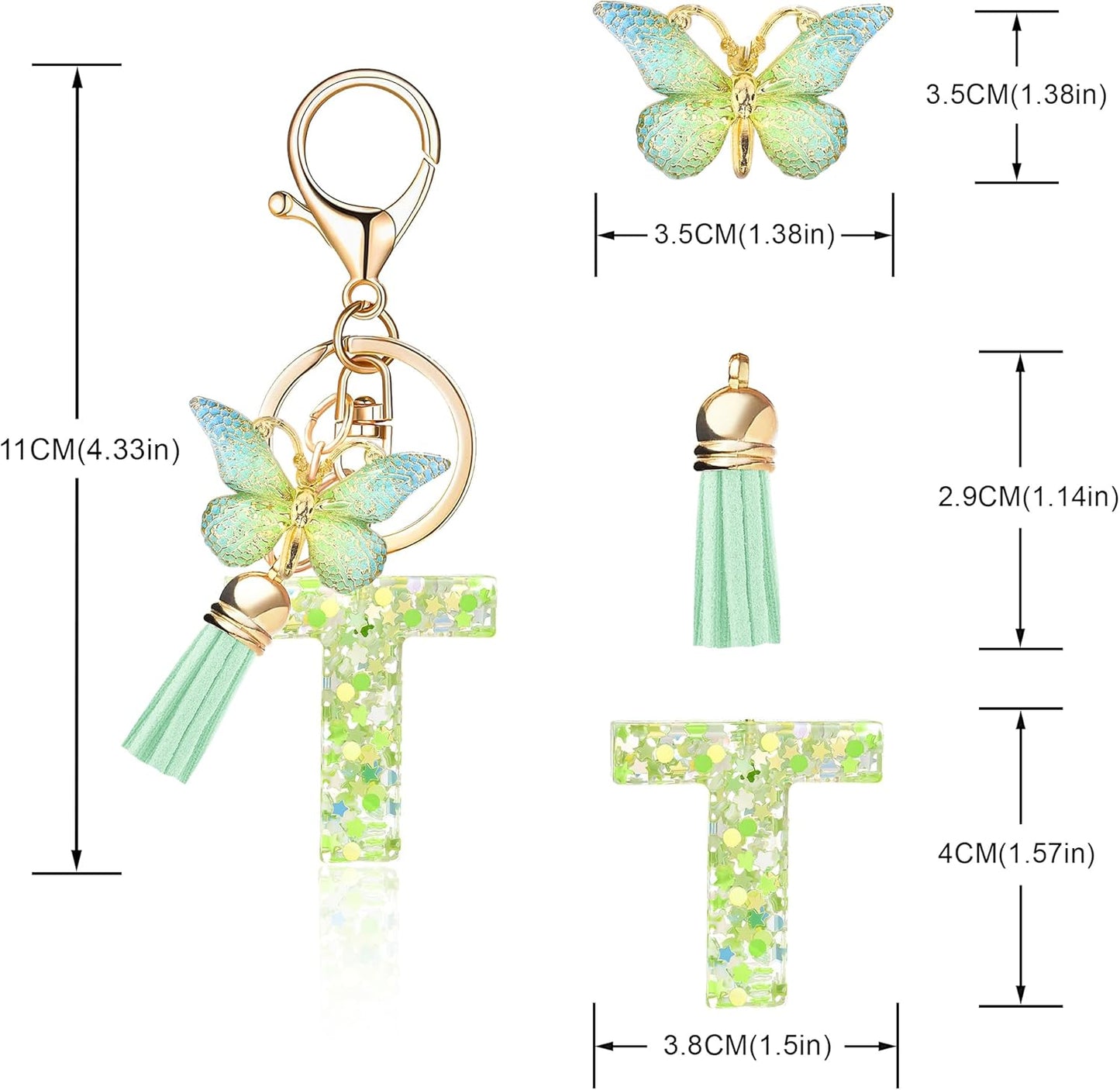 Fashion Alphabet Initial Letter Keychain Tassel Butterfly Pendant Key Ring for Purse Handbags Women Girl