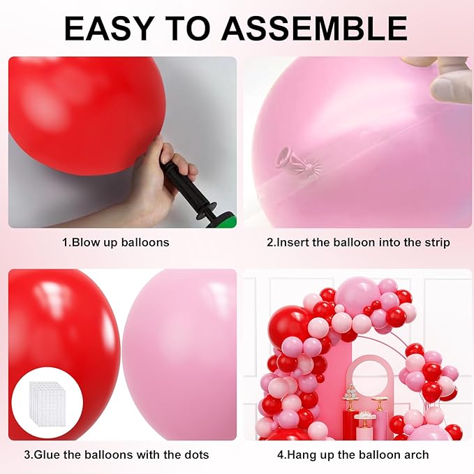 YMSZ Red and Pink Balloons Arch Kit, Valentines Balloons Arch,134pcs Pink and Red Balloon for Birthday, Valentines, Anniversary Party Decorations