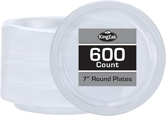 Hanna K. Signature Clear Plastic Plates 7 Inch - 600 count - Plastic Solid Round Party Plates For Weddings, BBQs, Birthday Plates - Disposable Clear Plates - Plastic Dessert Plates