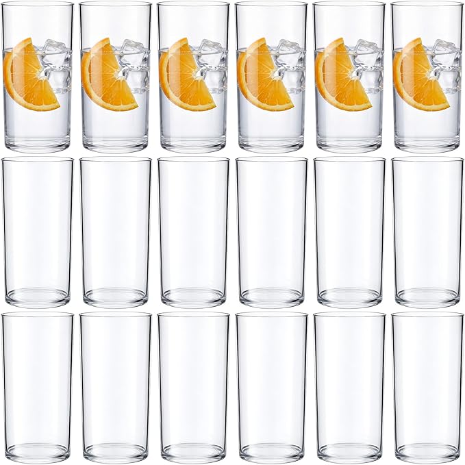 Gerrii 18 Pcs Clear Plastic Tumblers Drinking Cups Reusable Unbreakable Juice Acrylic Glasses Dishwasher Safe Plastic Glasses for Adults Picnic Party Kitchen (10 oz,Vintage)