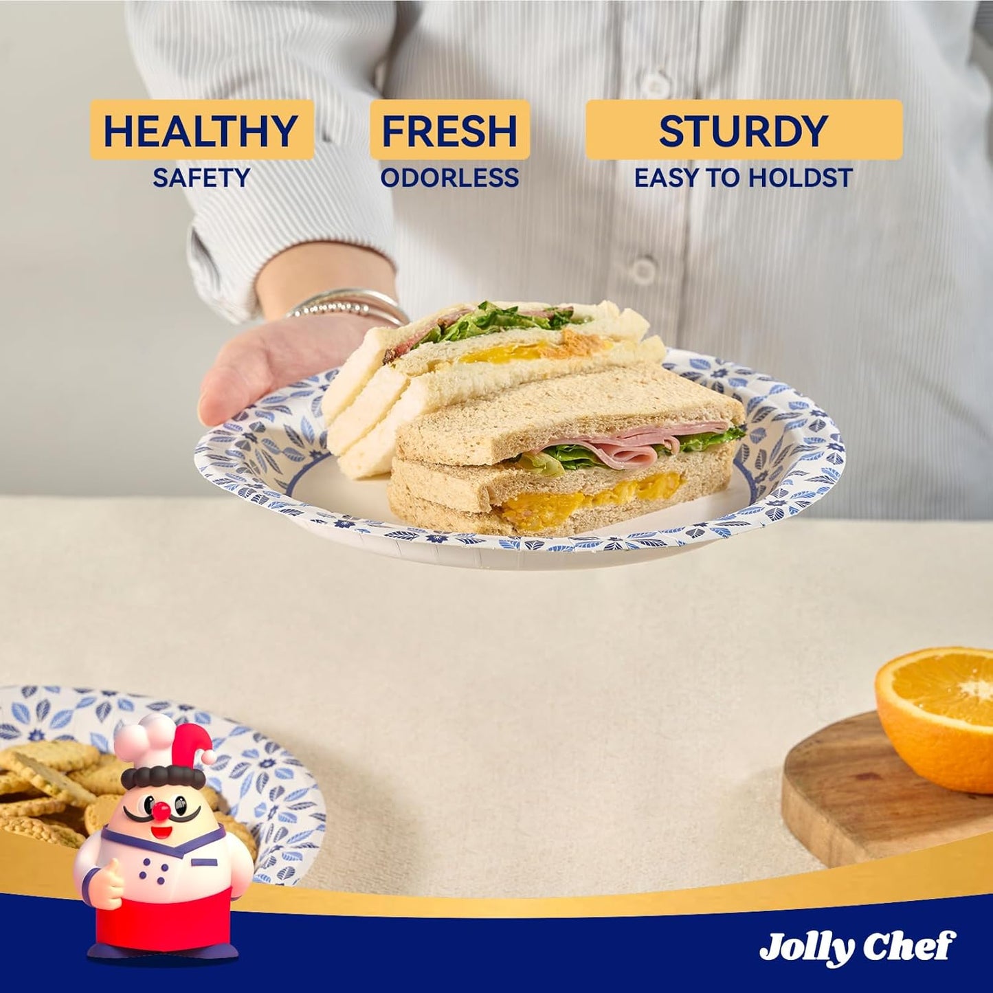 JOLLY CHEF 8.37 inch Paper Plates 280 Count Soak Proof, Cut Proof, Heavy Duty Printed Disposable Plate for Thanks Giving or Everyday Use