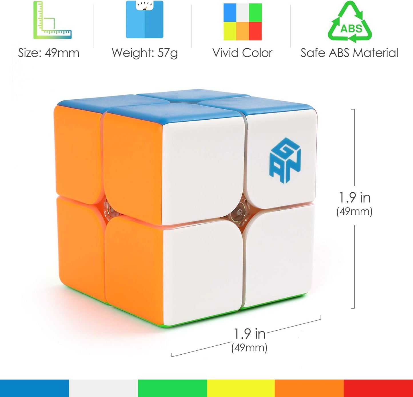 GAN 249 V2 2x2 Speed Cube, 2 by 2 Mini Magic Cube Puzzle Toy Gift for Kids Basic Learning, 49mm, Stickerless