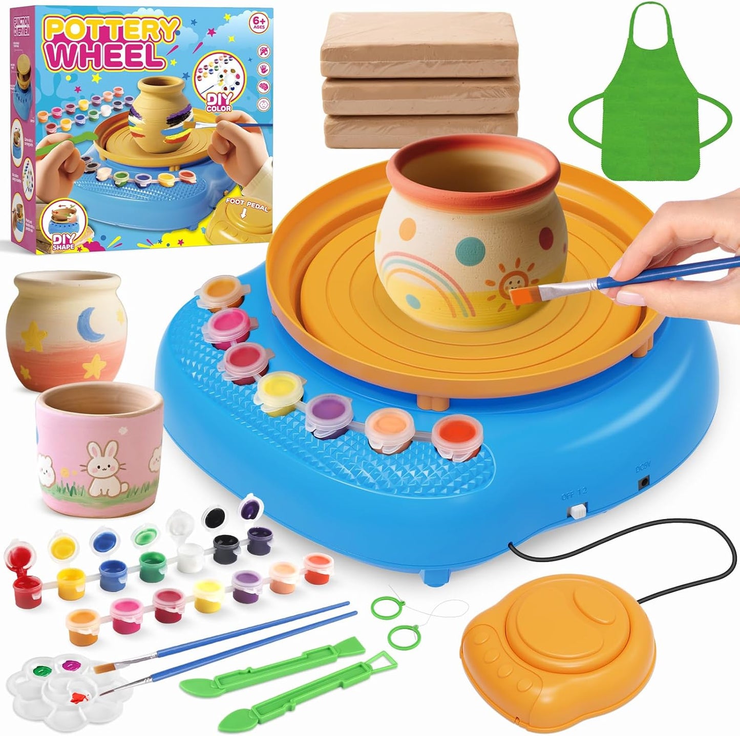 TingingYuli Pottery Wheel for Kids,Complete Pottery Kit and Tools for Beginners,Arts and Crafts Toys for Kids Ages 8-12,Art Supplies Birthday Gifts for Boy Girl Age 6 7 8 9 10 11 12 (Yellow/Blue)