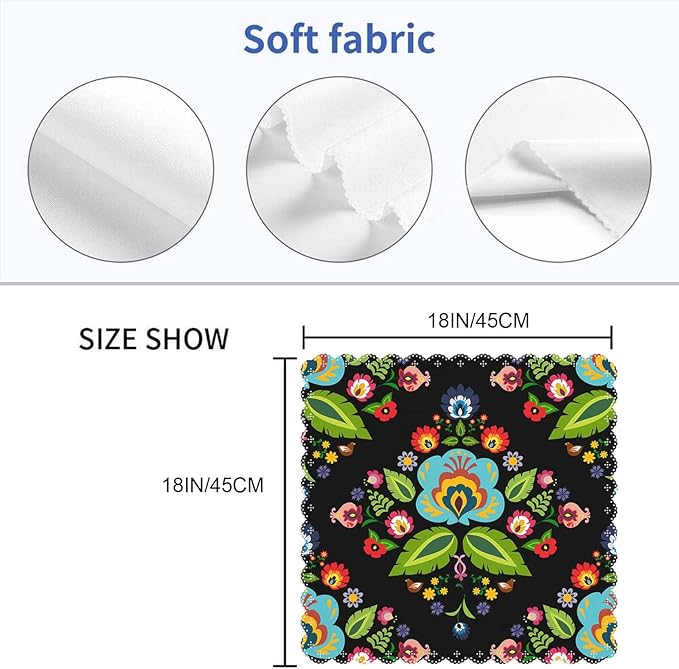 Yibeas Traditional Floral Cloth Napkins Set of 4 Soft Polish Folk Flower Pattern Polyester Dinner Napkin for Family Restaurant Weddings Parties