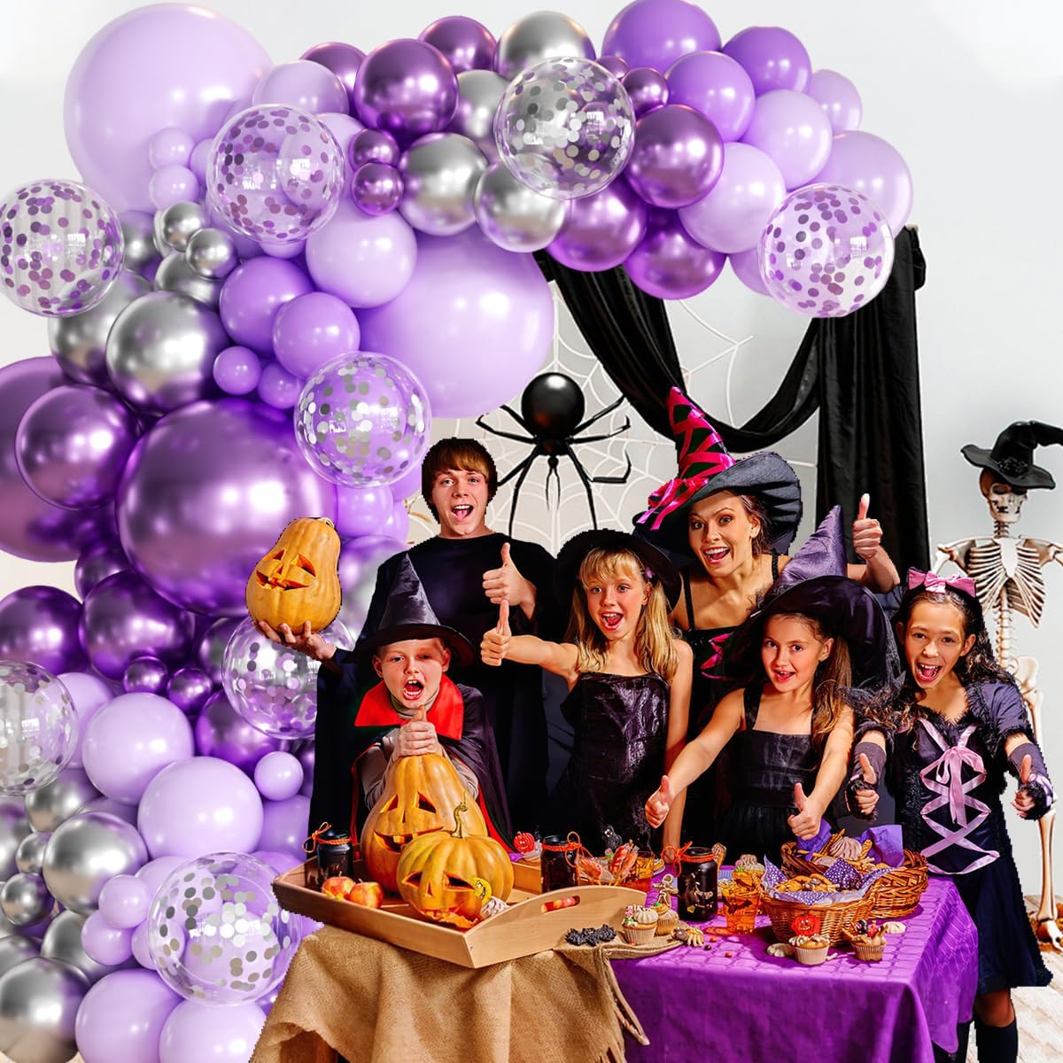 Purple and Silver Balloon Garland Arch Kit, 155Pcs Lavender Pastel Purple Lilac and Silver Confetti Balloons for Girls Women Wedding Birthday Baby Shower Graduation Party