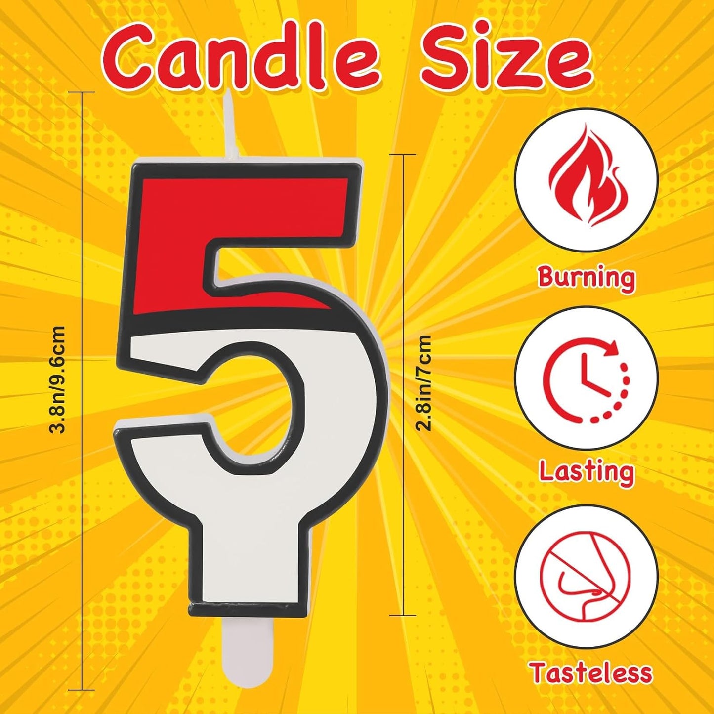 Number 5 Candle Cartoon Red and White Birthday Cake Candle for Cartoon Animated Birthday Decoration Party Supplies (Number 5)