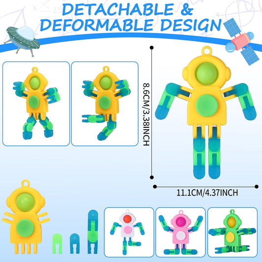 24Pcs Pop Fidget Spinners Bulk - Deformable Astronaut Fidget Spinner Keychain Robot Gyro Fidget Spinner for Kids Adults Glow in The Dark Sensory Toys Easter Party Favors Classroom Prizes