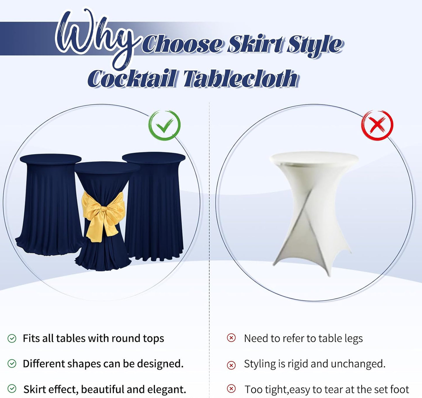 3 Packs Cocktail Table Covers Navy Blue Round Bar Table Cloth Dark Blue 32"x 43" Spandex Stretch High Top Table Covers with Wavy Drapes Fitted High Top Table Cloth for Party Wedding Banquet Bar Table