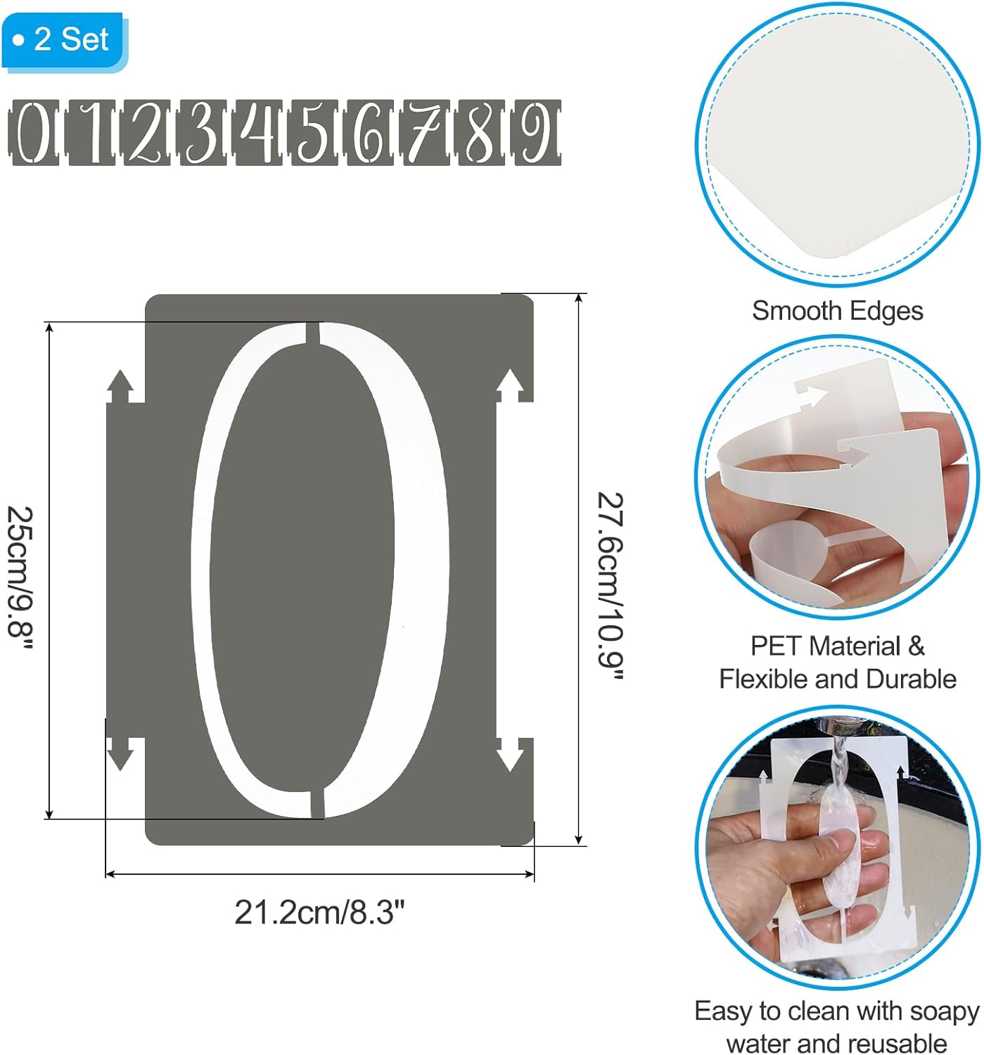 PATIKIL 20Pcs 10 Inch Large Number Stencils, 0-9 Address Number Stencil, Reusable Plastic Digital Templates for Crafts Drawing Stencils Templates White