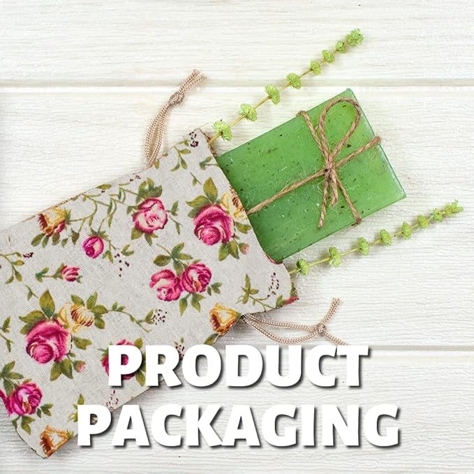 Mandala Crafts 8X12 Inch Rose Burlap Drawstring Gift Bags for Favors - 20 Large Floral Linen Sacks Gift Pouches for Candy, Coffee, Jewelry, Wedding, and Party Supplies