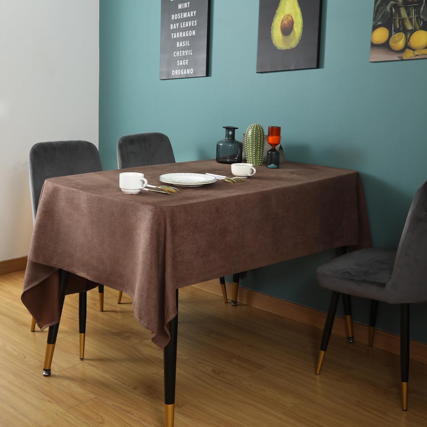 Rectangle Tablecloth Soft-Brushed Fabric Table Cloths 57 x 118 Inch Waterproof Spill-Proof Wipeable Wrinkle Free Dining Table Cover for Buffet Party Kitchen Outdoor and Indoor Use, Brown