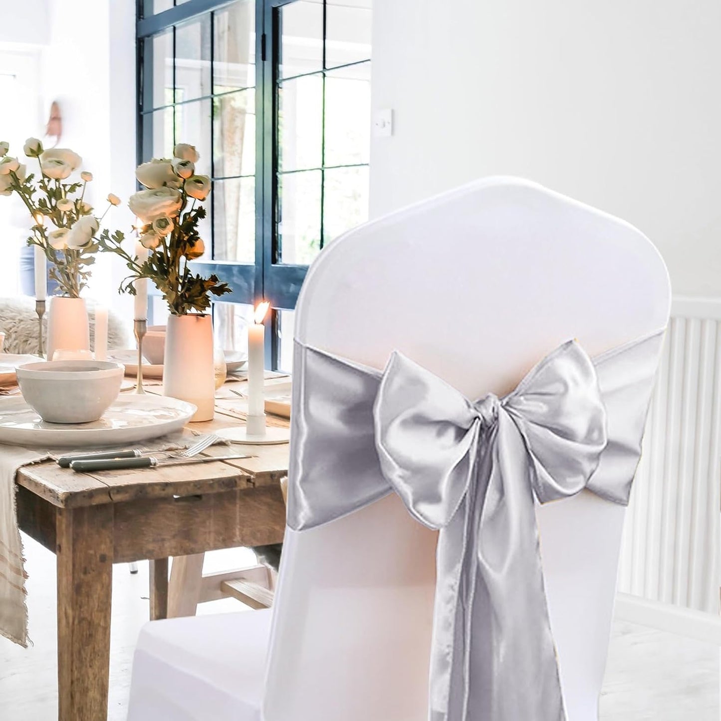 5 Pack Table Runner 12 X 108 Inch Silk Table Runner for Party,Wedding, Birthday, Banquets,Decoration(Silver)