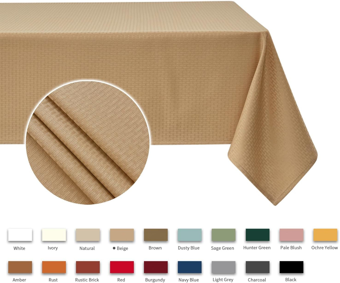 maxmill Weaved Texture Rectangle Tablecloth Water Resistant Wrinkle Free Spill-Proof, Soft Table Cloth for Dining Room Decoration, Banquet Parties Event Holiday Dinner, 60 x 84 Inch Beige