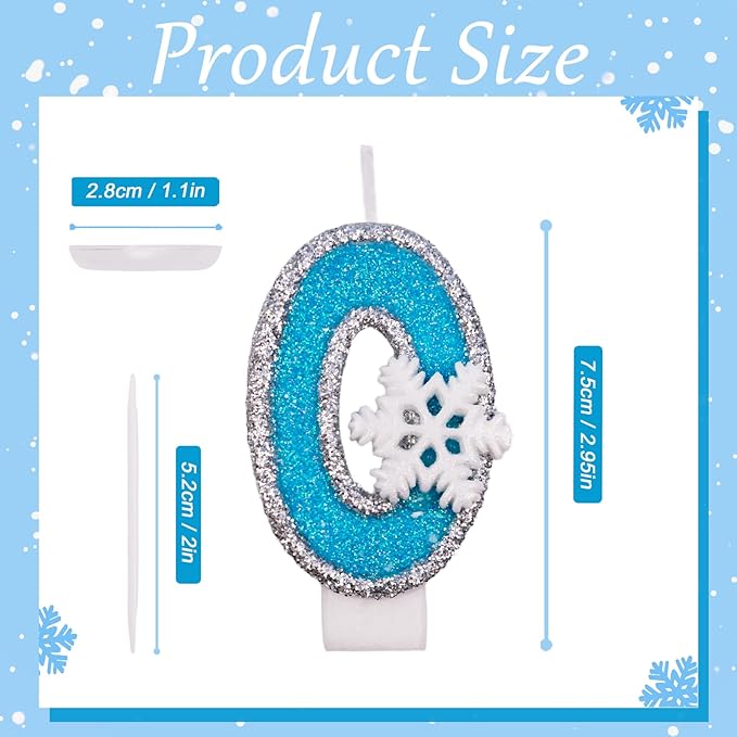 Blue Snowflake Birthday Candles Frozen Themed Number 0 Candles for Cake Topper Cupcake Decorations Party Decor Anniversary Celebrations Supplies