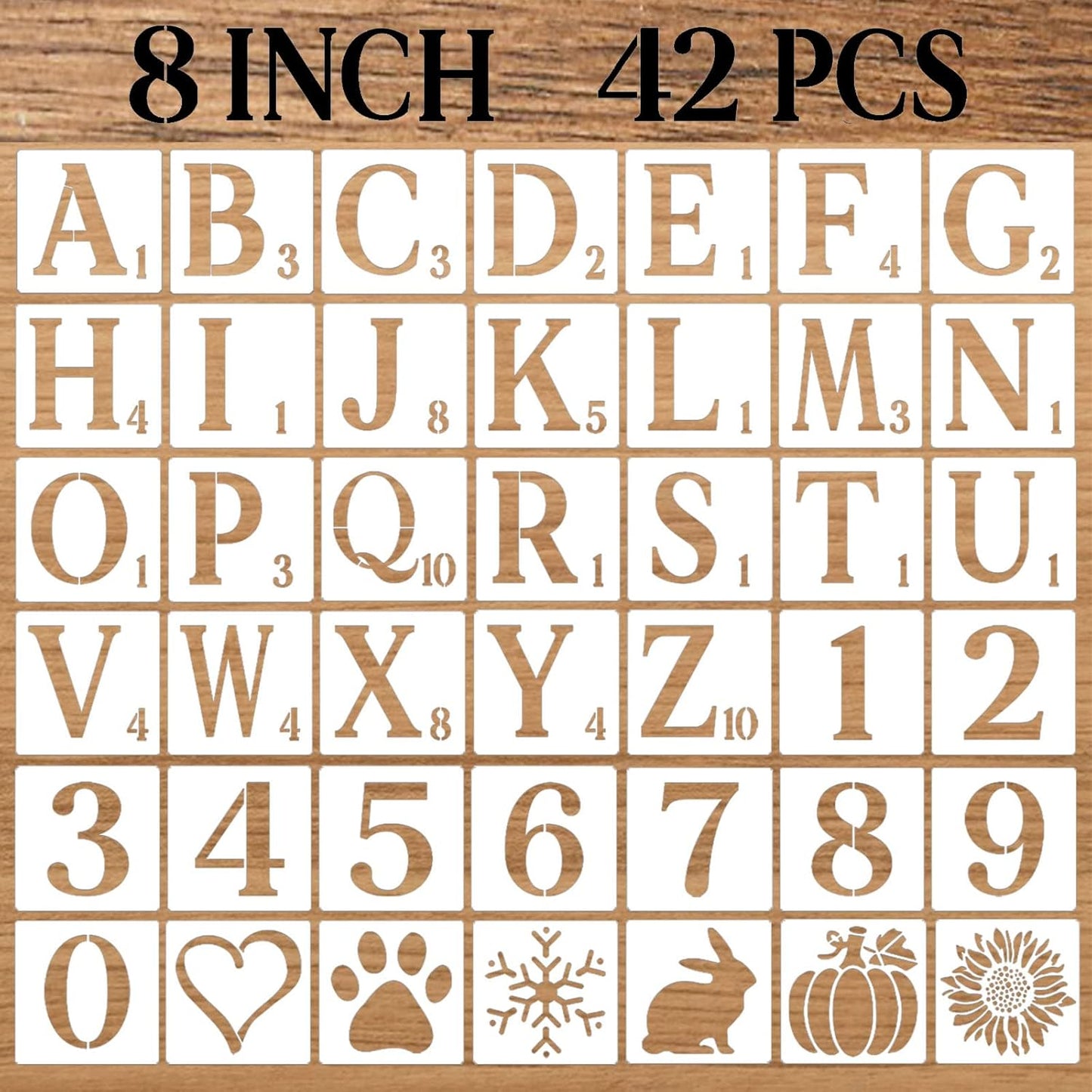 8 Inch Letter Stencils Numbers Craft Stencils, 42 Pcs Reusable Plastic Alphabet Drawing Templates for Painting on Wood, Wall, Fabric, Rock, Chalkboard, Signage, Door Porch, DIY Art Projects