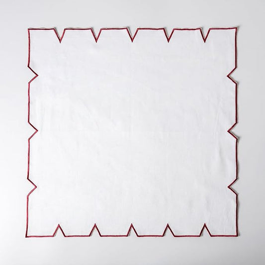 FINGERCRAFT Cloth Napkins, Everyday Use Scallop Embroidery Design, Premium Quality Natural Cotton Napkin Set of 6 Perfect for Parties Dinners Weddings Easter Napkin Cloth 20x20 inch White/Maroon