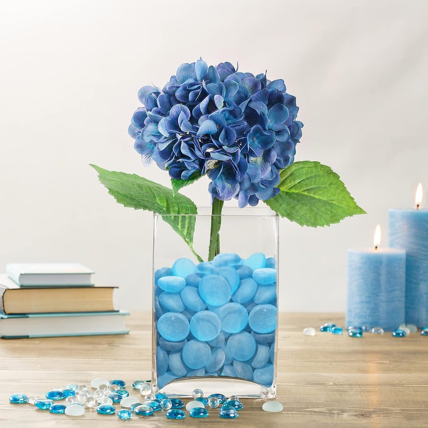 Sea Glass Gems - 0.9 Lb Blue Frosted Flat Glass Marbles, Flat Gems Decorative Stones for Vase Fillers, Aquarium Rocks, Floral Supplies, Table Scatter, Craft Mosaics, and DIY Ornaments