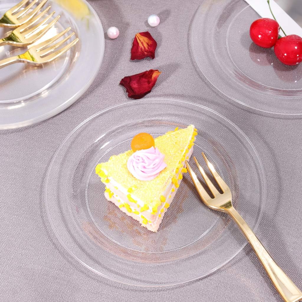bUCLA 100Pieces Clear Plastic Plates - 6.25inch Premium Hard Disposable Salad/Dessert/Appetizer/Small Cake Plates for Wedding& Party
