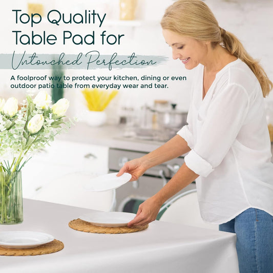 Quality Table Pad Protector, Superior Protection from Spills, Scratches & Heat - Reusable Vinyl Table Cloth with Cushion Flannel Backing (108" L x 54" W)