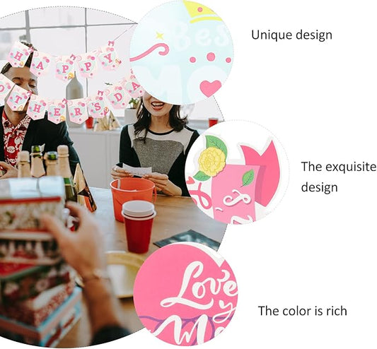 LOGOFUN Mothers Day Party Decorations Kit with Balloons Banners Cake Toppers for Festive Scene Setup and Celebration Supplies