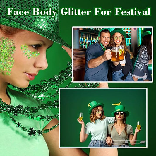 MEICOLY Lime Green Face Body Glitter,Holographic Face Glitter Self-Adhesive,Light Green Body Glitter,St Patricks Day Accessories,Chunky Glitter Face Paint for Party Festival Halloween