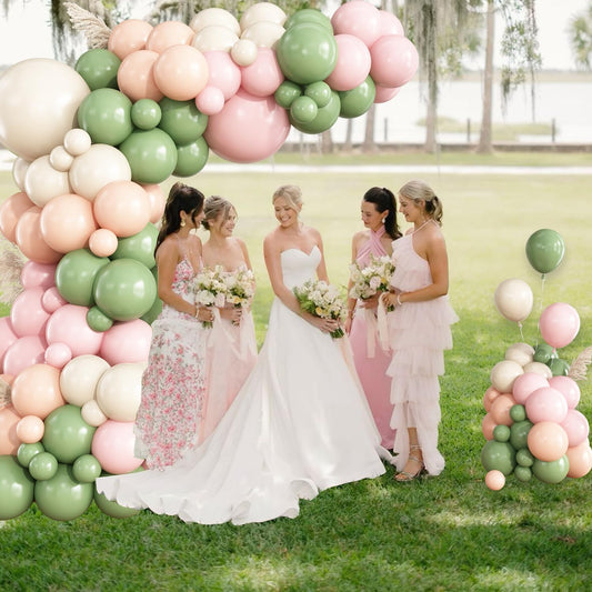 Sage Green Pink Balloon Garland Arch Kit, 148Pcs Pink and Green Sand White Neutral Balloons for Baby Shower Wedding Bridal Shower Birthday Party Decorations
