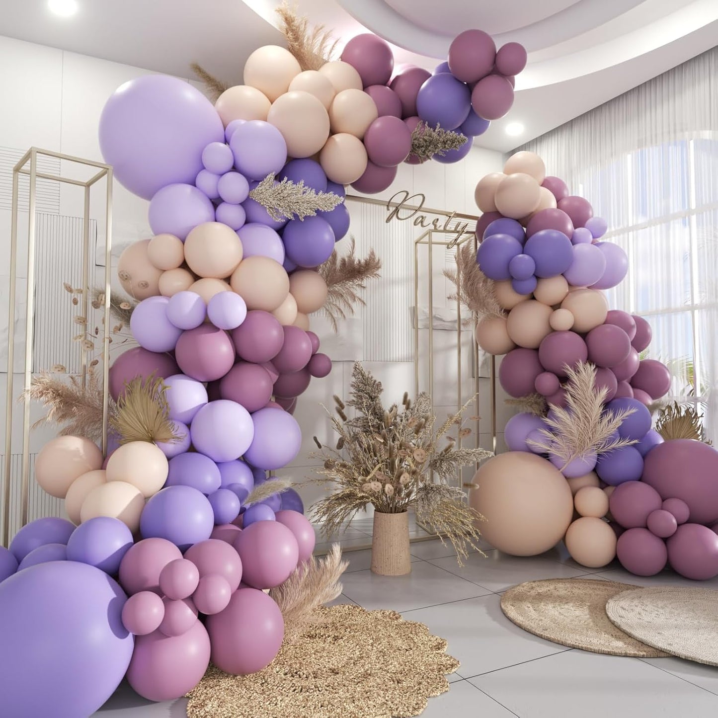 Boho Dusty Purple and Pastel Orange Balloon Garland Arch Kit, 160Pcs Purple Lavender Pastel Purple Balloons for Gender Reveal Wedding Birthday Bridal Baby Shower Bachelor Party Decorations
