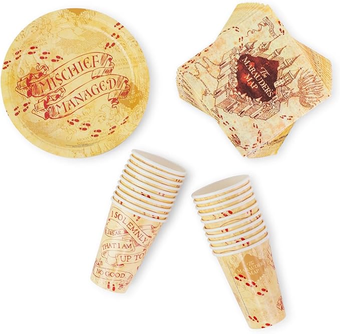Silver Buffalo Harry Potter Mischief Managed 60 Pack Partyware Disposable Paper Plates, Napkins, and Cups