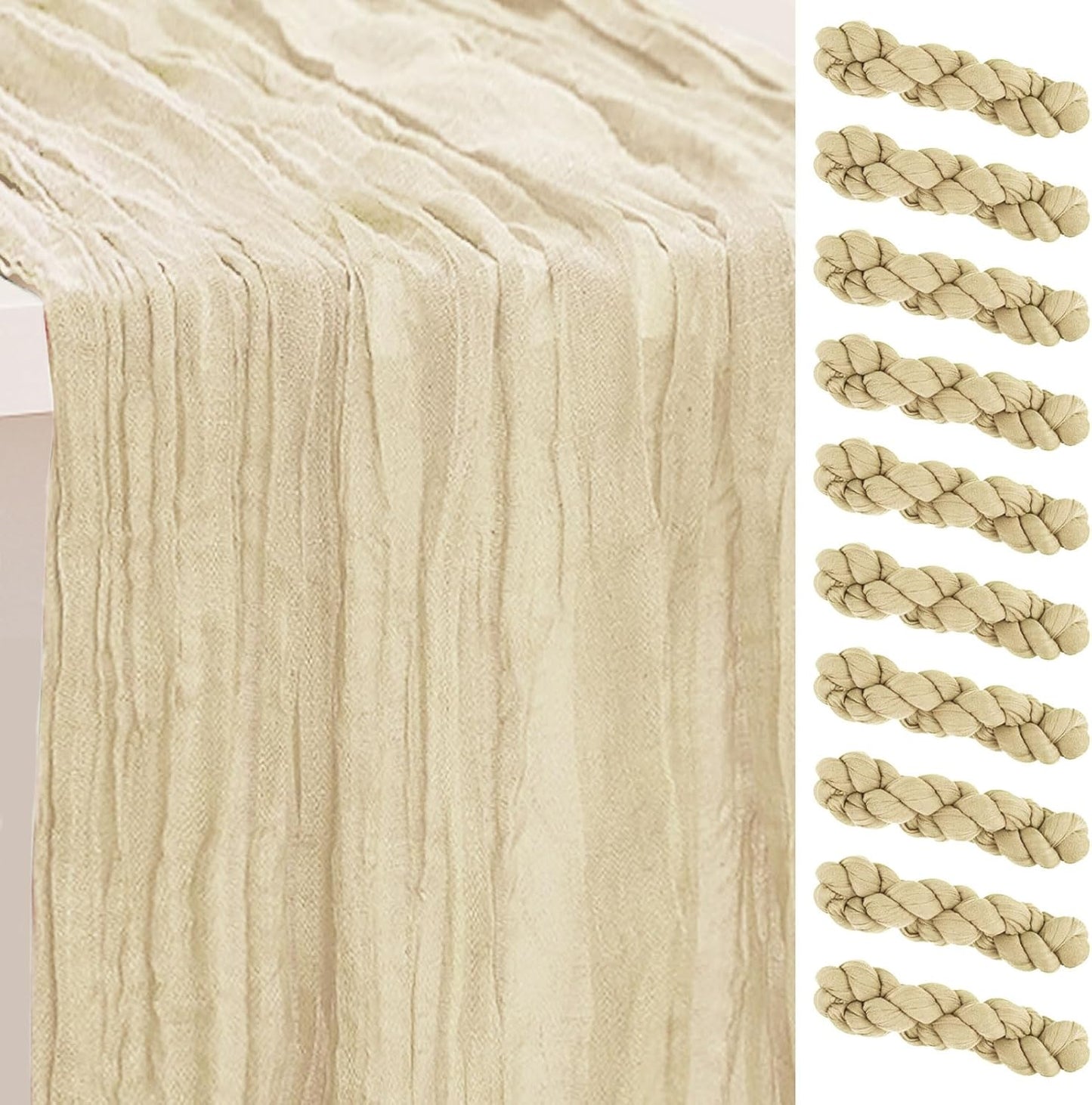 10 Pack Beige Cheesecloth Table Runner 35x120 Inch 10Ft Rustic Gauze Cheese Cloth Table Runner Sheer Cheesecloth Table Runners for Wedding Party Bridal Shower Decoration