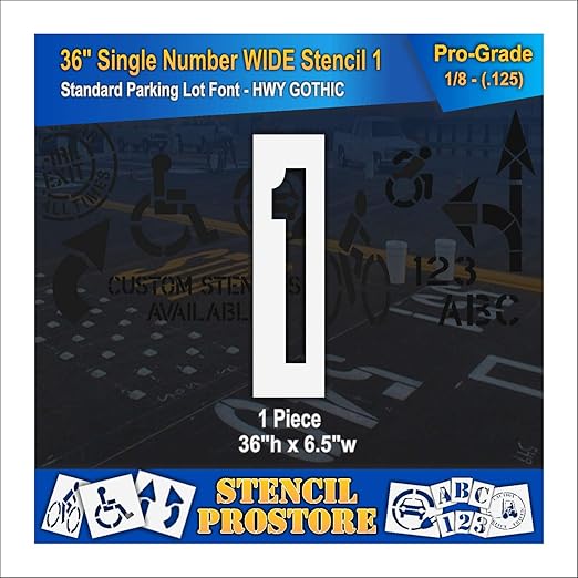 Pavement Stencils - 36 inch Single Number Stencil (Wide) - 1-36" x 6.5" x 1/8" (128 mil) - Pro-Grade