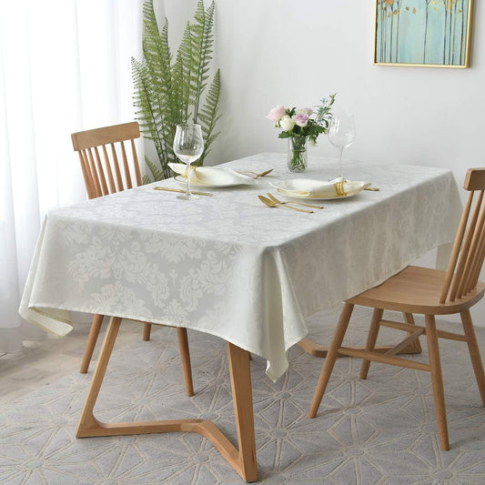 maxmill Square Tablecloth Damask Design Water Proof Wrinkle Free Heavy Weight Soft Tablecloth Decorative Table Cover for Outdoor and Indoor Use Square 60 x 60 Inch Ivory