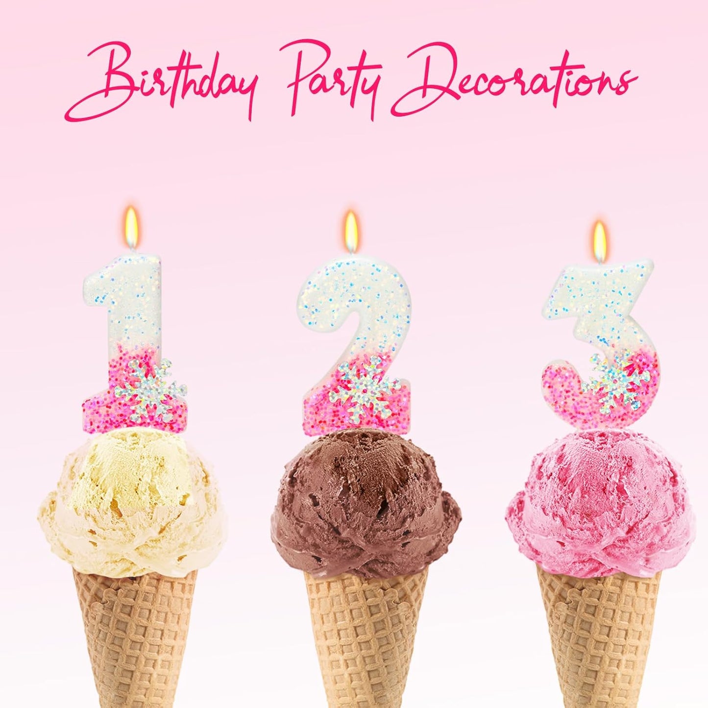 Snow Themed Birthday Candles, Snow Birthday Candle for Party Supplies, 2.76 inch 2nd Cake Topper Decoration (Number 2)
