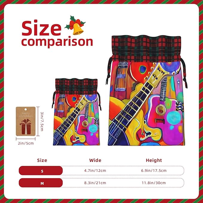 PULaif Color Acoustic And Guitars Christmas Drawstring Gift Bags, Large Size Christmas Bags For Gifts Party Favors, Xmas Gift Bags