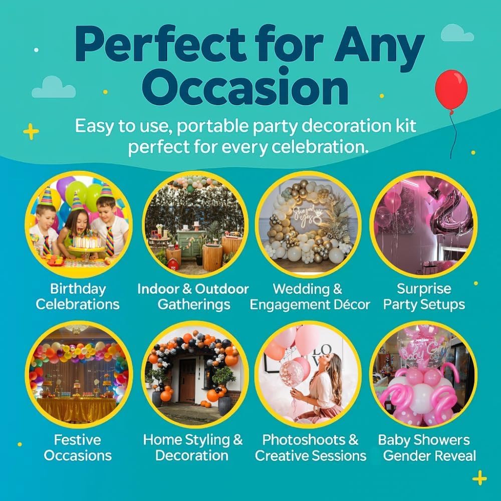 Airloons Pack of 3 Helium Tank Balloon Kit with 90 Latex Balloons | Helium Tank for Balloons at Home | Balloon Pump Kit for Birthday Decorations, Valentine's Day, Party, Home Decorations