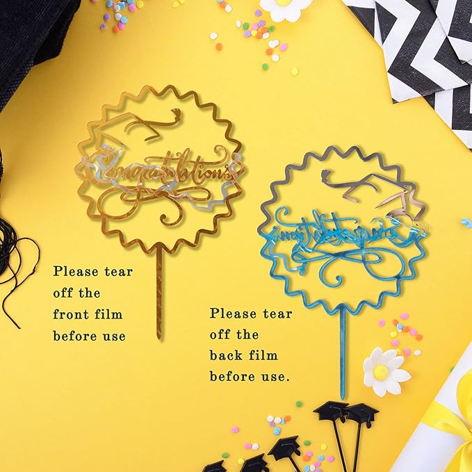 Whaline Graduation Cake Topper Gold Acrylic Cake Topper Congrats Grad You Did It Congratulations 5 Design Table Centerpiece Sticks Grad Party Food Appetizer Picks for Cakes Decor Supplies, 10pcs