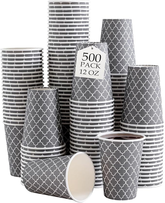 Lamosi Coffee Cups 12OZ 500 Pack, Disposable Coffee Cup, Disposable Cups,12 oz Hot Cups,12 oz Paper Insulated Cup for Cold Hot Drinks (No Lids)