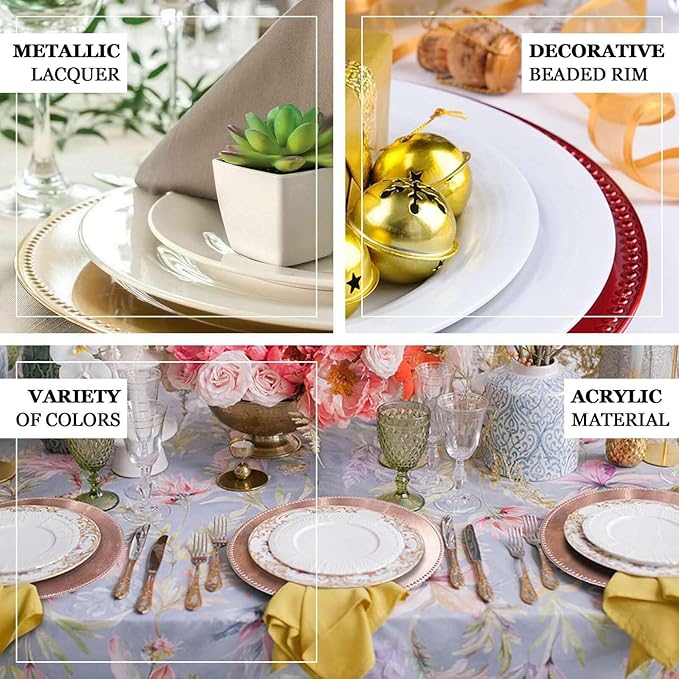 Efavormart 6 pcs 13" Metallic Silver Beaded Round Charger Plates for Tabletop Decor Holiday Decoration