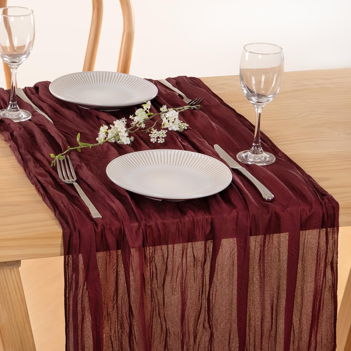 MLMC 3 Pack Burgundy Red Table Runner 10ft Rustic Gauze Wine Red Cheese Cloth Table Runner 35x120 Inches Cheesecloth Centerpiece for Wedding Bridal Shower Anniversary Events Fall Halloween Decor