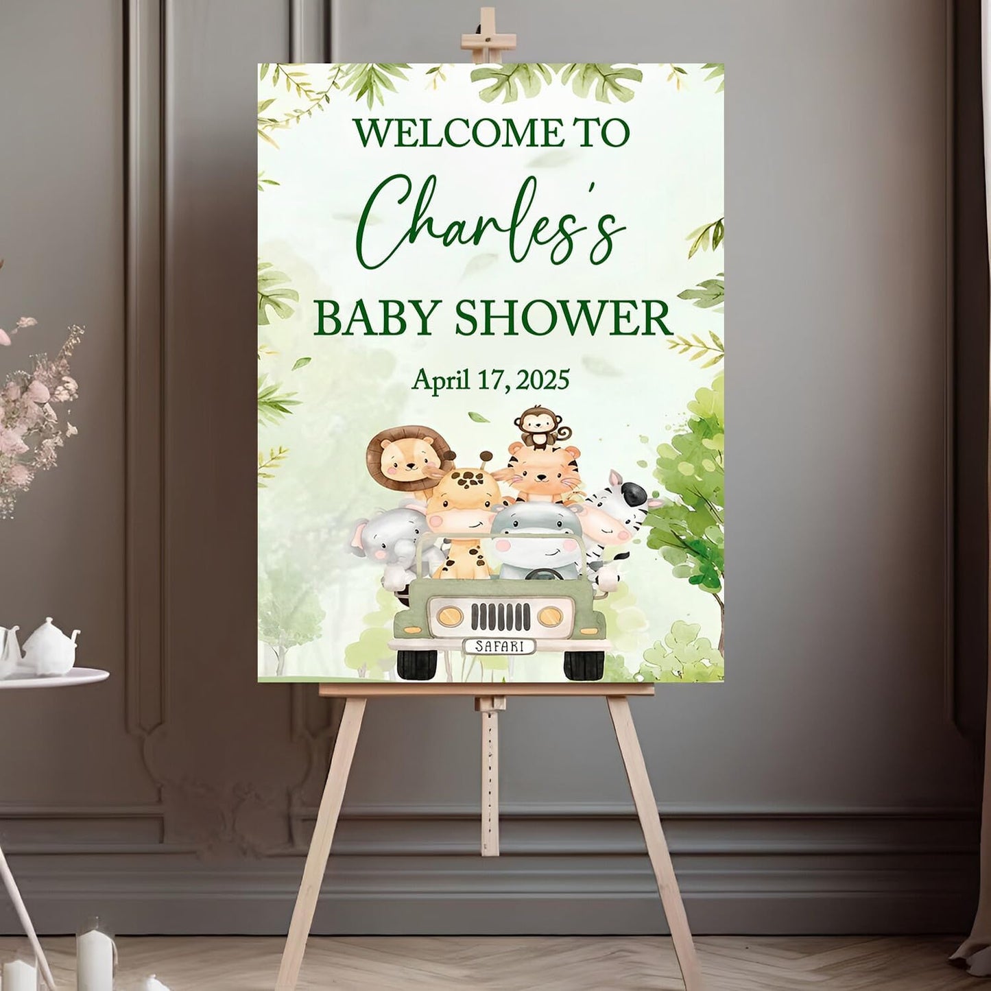 Personalized Baby Shower Welcome Sign, Rustic Style, 12x8 inches, Plastic, Free Standing, Baby Showers, Birthdays, Indoor/Outdoor Decoration