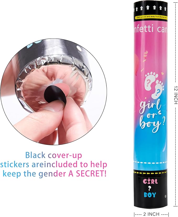 Crisky Gender Reveal Confetti Cannon Heart Shaped Confetti Poppers 2 Pink 2 Blue Baby Shower Baptism Party Cannons Shooter Blaster