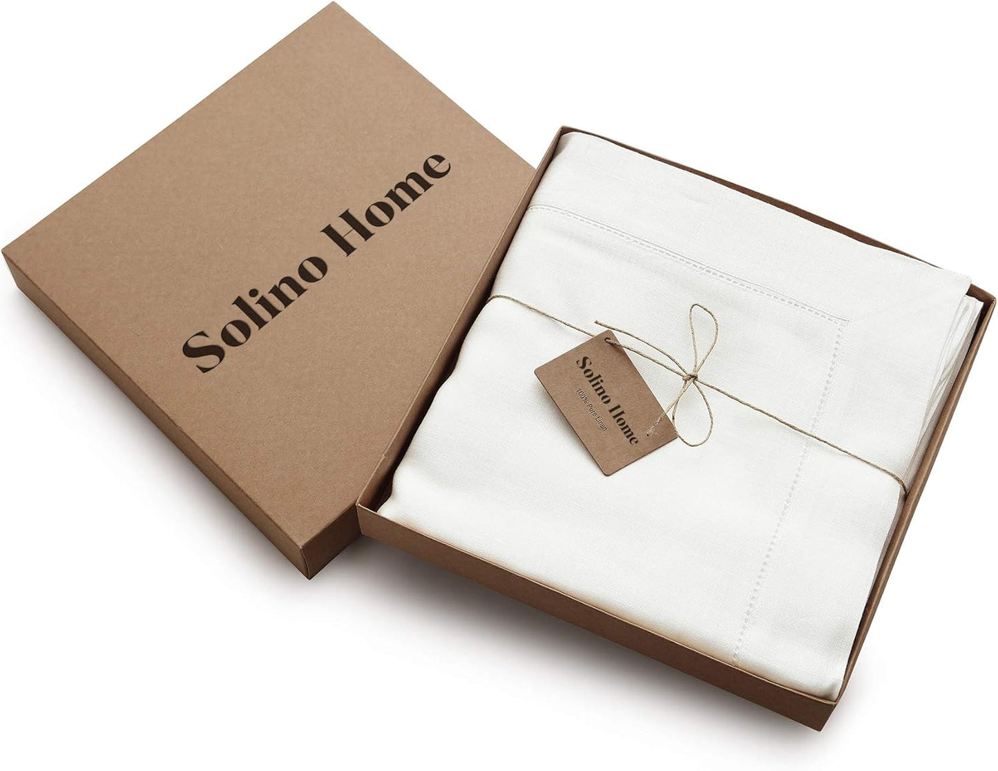 Solino Home White Linen Tablecloth 60 x 120 Inch - 100% Pure Linen Hemstitch Table Cloth for Rectangle Tables - Classic Hemstitch, Machine Washable Tablecloth for Fall, Halloween, Thanksgiving